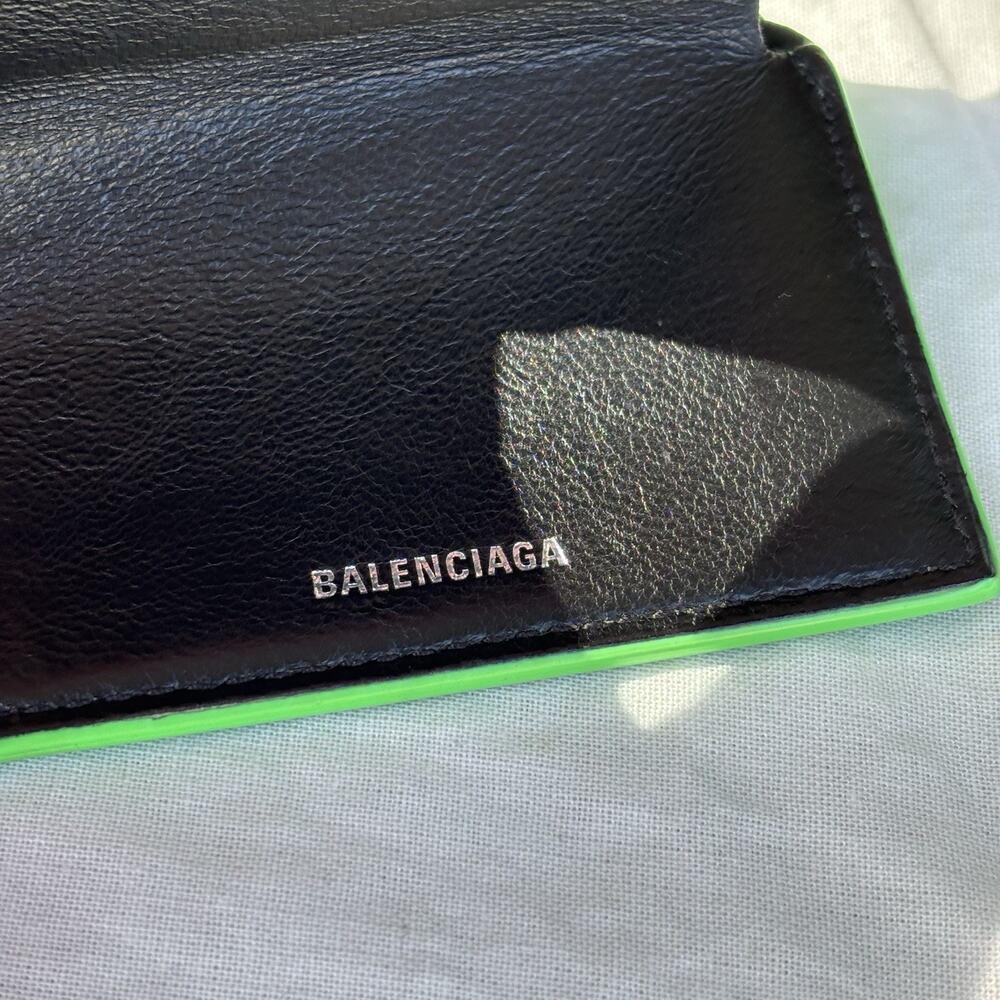 Balenciaga Croc Embossed Leather Compact Mini Wallet Trifold Unisex Green - Picture 10 of 11